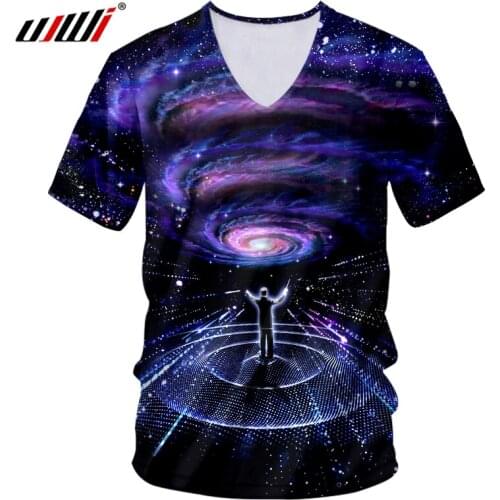UJWI T-shirt Hot V-neck Short Sleeve 3D T-shirt Print Cosmic conductor Casual 5XL 6XL Clothes Hombre Spring Tee Shirt