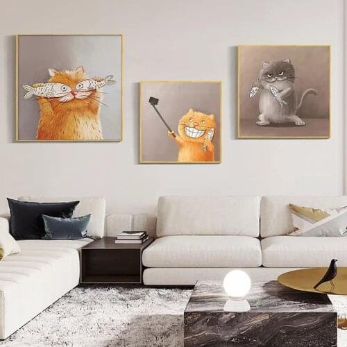 Cartoon Cat Modern Art Posters and Prints Canvas Painting Wall Picture for Living Room Kids Bedroom Nursery Home Decor Cuadros