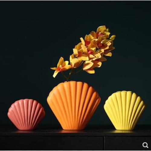 European-style ceramic shell vase, creative modern flower arrangement porcelain, home office restaurant bar desktop decoration