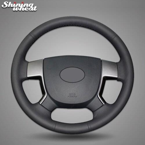 BANNIS Hand-stitched Black Genuine Leather Car Steering Wheel Cover for Geely EMGRAND EC7 EC715 EC718