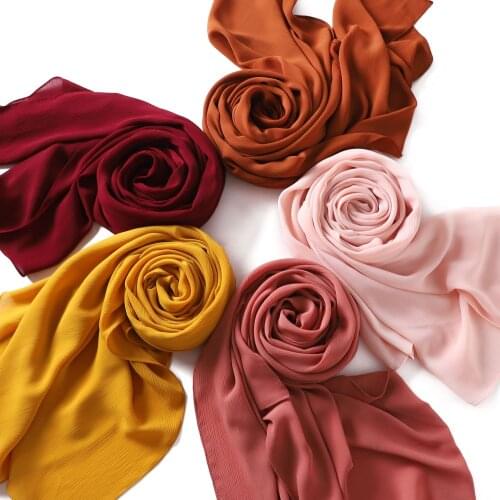 Summer Chiffon Natural Wrinkled Headscarf Long Scarves Malaysia Fashion Womens Shawl Hijab Muslim Wrap Beautiful New Colors