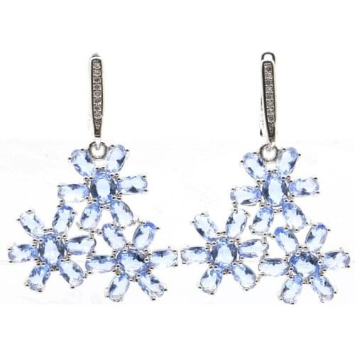 40x28mm 2020 Hot Sell Created Violet Tanzanite White CZ SheCrown Womans Silver Earrings