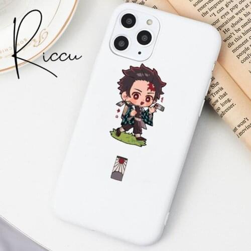 Cute Japan Demon Slayer Phone Case For Iphone 12 Pro Max Mini 11 Pro XS MAX 8 7 6 6S Plus X 5S SE 2020 XR Candy White Silicone