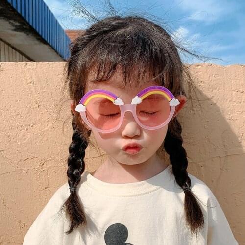 SO&EI Fashion Cute Round Children Sunglasses Rainbow Clouds Decoration Eyewear Retro Boys Girls Outdoor Shades Sun Glasses UV400