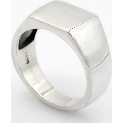 Real 925 Sterling Silver Men Ring Rectangle Classic Simple Finger Ring for Male Women Lovers Wedding Band Jewelry