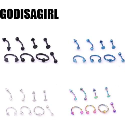 Titanium Stainless Steel Eyebrow Nose Lip Tongue Piercing Set jewelry For for Women Girls Men Body Jewelry Mixed 8pcs/lot