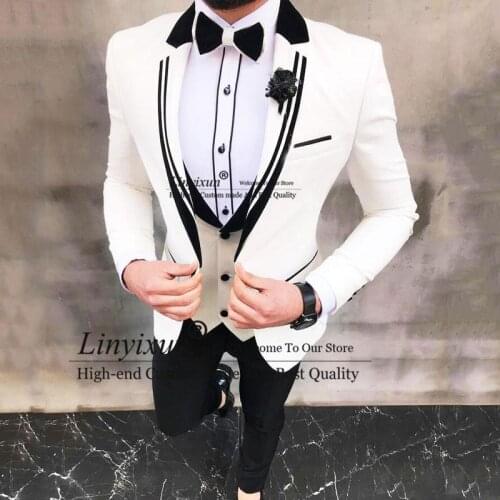 Latest Designs White Suits for Mens Wedding Groom Tuxedos 3Piece Man Blazer Costume Homme Mariage Slim Fit Terno Masculino