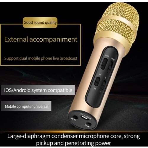 New Bluetooth-compatible Handheld Microphone Wireless Karaoke Double Speaker Condenser Mic Player Singing For IOS Android