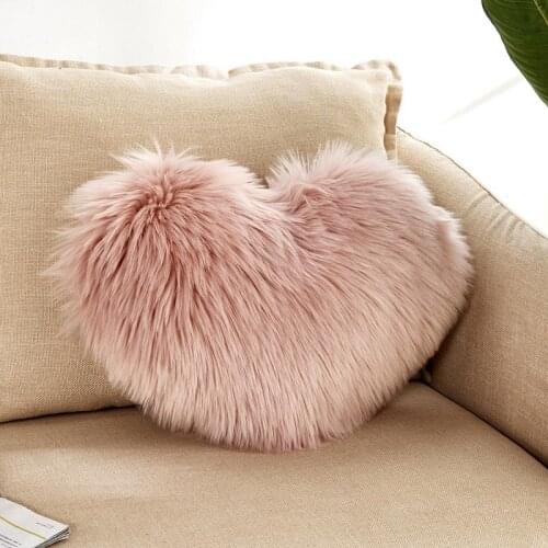 Fluffy Soft Plush Pillowcase Heart Shaped Faux Wool Fur Cushion Pillowslip Sofa Car Decor Washable