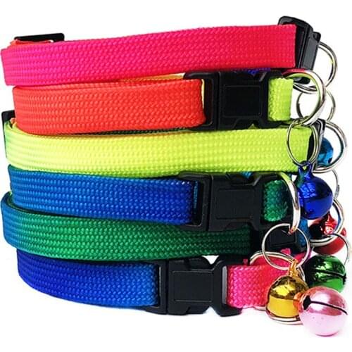 Adjustable Little Cat Collar Necklace Safety Buckle Neck Strap Belt For Kitten With Bell Rainbow Colorful Gradient Color