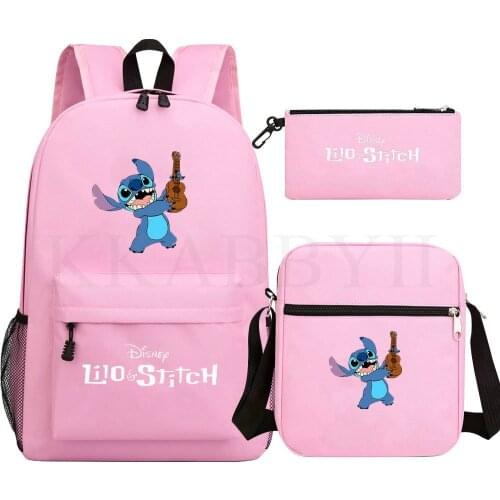 Disney Stitch Printed Backpack 3Pcs/Set Students Cartoon School Bag Men Casual Travel Rucksack Boys Teens Bookbag