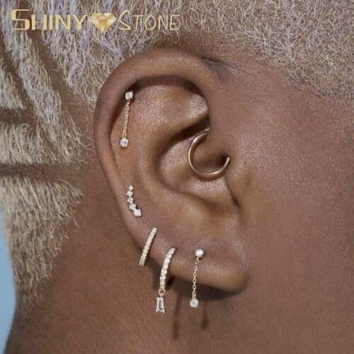 Real 925 Sterling Silver Gold Plated Geometric Round Sparking Clear Cubic Zirconia CZ Tassel Chain Earring For Women