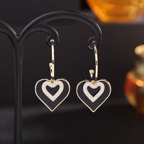 Heart Drop Earrings Black Love Rhinestone Earrings Couple Gifts For Women Korean Simple Cute Romantic Jewelry Ear Accessories