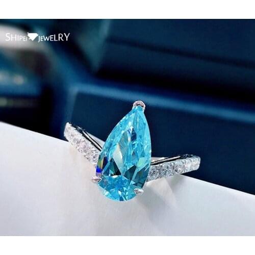 Shipei 925 Sterling Silver Pear Cut Aquamarine Pink Sapphire Gemstone Fine Jewelry Wedding Engagement Romantic Ring For Women