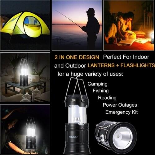 Solar Camping Hiking Light Lamp FlashLight Outdoor Tent Lantern USB Rechargeable