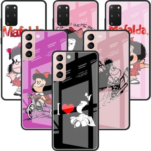 Mafalda Glass Case for Samsung Galaxy S20 FE S21 S10 S9 S8 Note 10 Plus 8 20 Ultra 9 Tempered Capas Luxury Cover