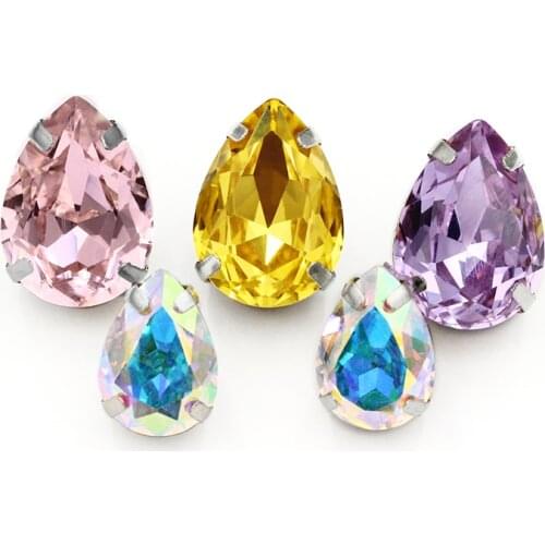 Violet Pointback Tear Drop Crystal Rhinestones for Clothes Sew on Stones with Thickened Copper Claws High-grade Strass Crystal