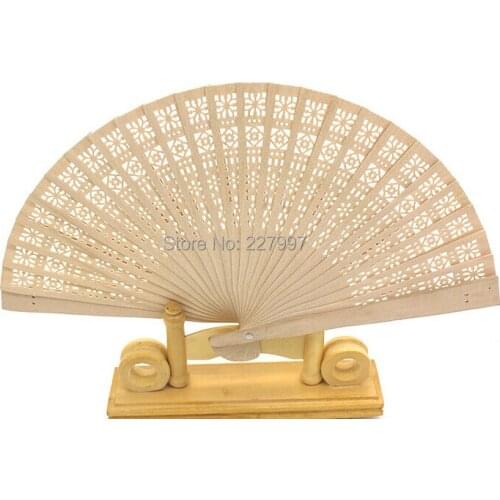 Wedding favors 100pcs/lot Chinese carved folding fragrance wood hand fan