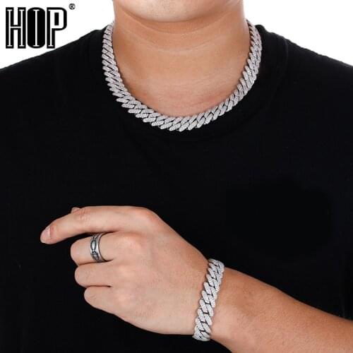 Hip Hop 12MM CZ Heavy Cuban Prong Bracelet Necklaces Box Buckle Iced Out Zircon Choker Chains For Men Jewelry With Solid Back