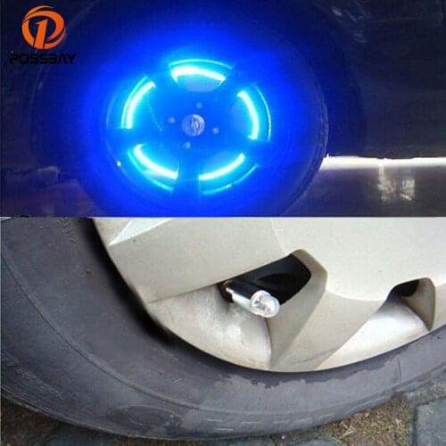 POSSBAY Universal Blue LED Light Auto Car Tyre Valve Caps Motorcycle Bicycle Wheel Tire Valve Cap Blue LED Car Tire