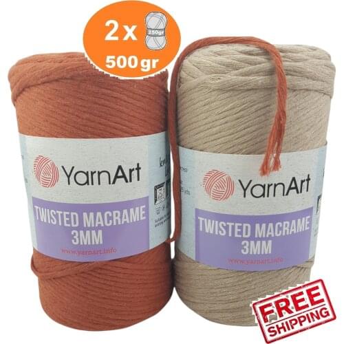 Yarnart Twisted Macrame 3mm 2x250gr 195mt %80 Cotton Variegated String Thread Cord Tape Craft Handmade Home Wedding Accessories