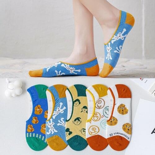 Spring Summer Women Fashion Cotton Invisible Short Heel Boat Socks Cute Cartoon Trend Floor Ankle Low Personalized Shallow Mouth