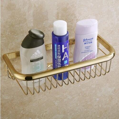 30cm Gold Brass Bathroom Shower Basket Storage Wall mount Soap /Sponge Shower Storage Basket Bathroom Shelf Shampoo Holder ZD765