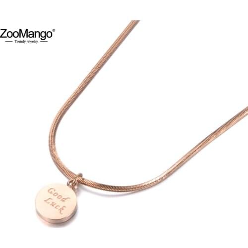ZooMango Original Design Rose Gold Good Luck Coin Pendant Necklace Jewelry For Women Simple Disc Charm Choker Necklace ZN18237