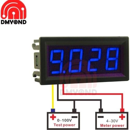 0.56 Inch 4 Digit Voltmeter DC 0V-100V Blue Display Voltage Meter Car Motorcycle Auto Car Mobile Power Voltage Tester Detector