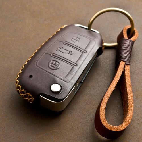 1 X Genuine Leather Car Key Cover Protector Case For Audi A6L A5 A7 Q7 A4L A3 A8 Q5 Q3 Folding Car Key Case Buckle Keychain