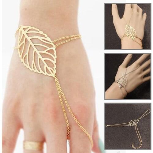 1pcs Fashion Trendy Gold Color Leaves Bracelet Simple Ladies Bracelet Jewelry Gift For Women Girl