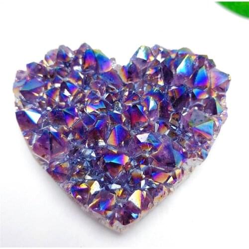 1 PC Natural Purple Crystal Cluster Heart Electroplating Dazzle Color Aura Reiki Stone For Wedding Souvenir Gifts