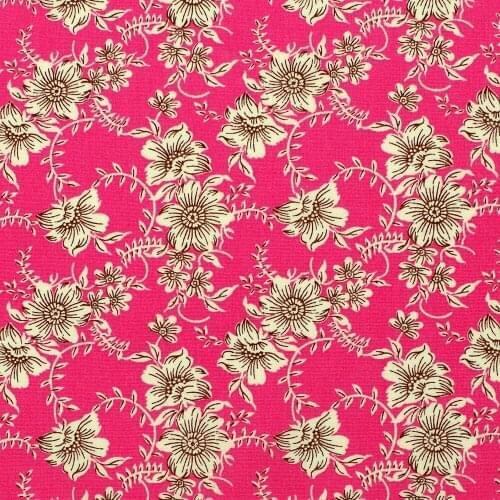 1 Yard Cotton Poplin Fabric for Sewing Patchwork, Dress, Cloth, Bedding - Flowers and vine on Deep Pink background (width=140cm)