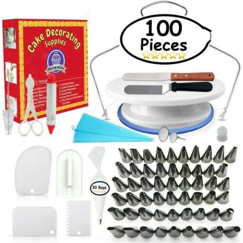100pcs Tip Nozzle Mold Spatula Scrapers Kitchen Baking Set Turntable Piping DIY Tool Professional Pastry Bag Cake Decorating