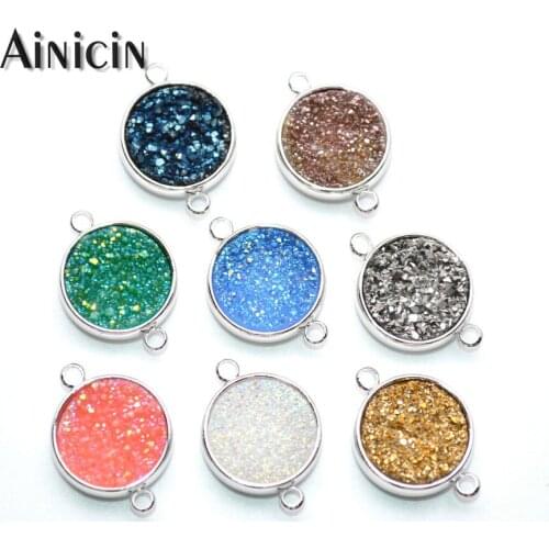 12mm Diameter Natural Druzy Crystal Connectors Fashion Women Necklace Bracelet Earrings Making Findings