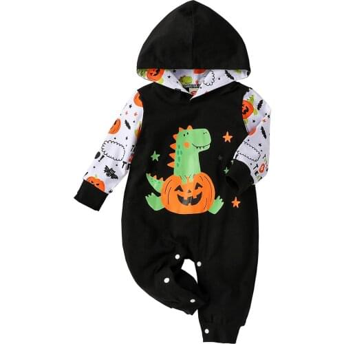 2021-07-02 Lioraitiin 0-12M Infant Baby Boy Autumn Halloween Romper Long Sleeve Pumpkin Printed Hooded Jumpsuit Clothing