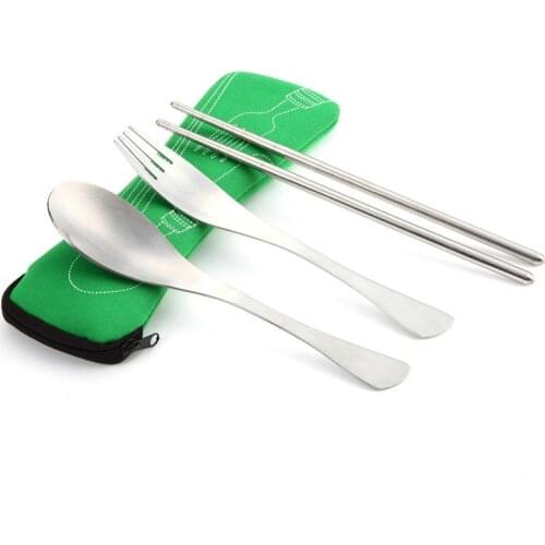 3pcs spoon chopsticks fork stainless steel portable bag creative cute tableware camping travel Picnic kitchen