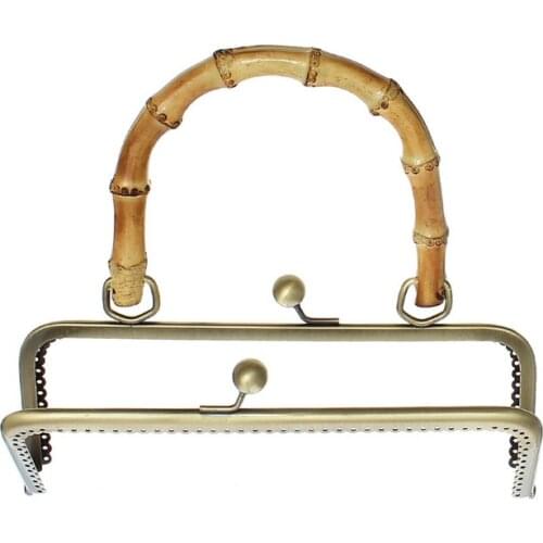 30Pcs Bronze Tone Metal Rectangle Frame Kiss Clasps Lock Purse Bag Handbag Bamboo Wood Handle 20x18.5cm