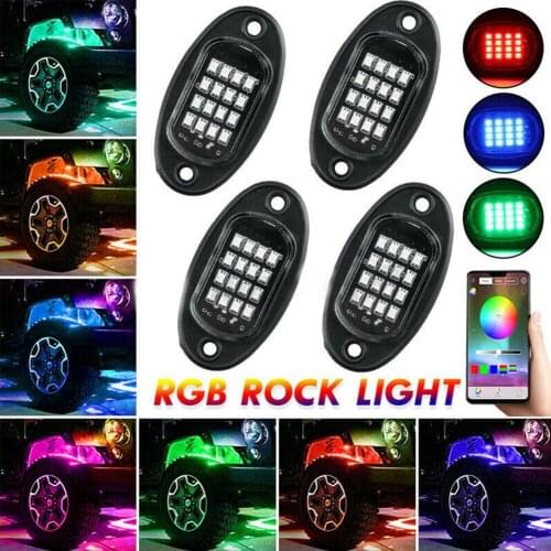 4PCS LED RGB Automotive Interior Off-road Rock Lights Bluetooth Music Control for Jeep Car Truck SUV Atmosphere Lights