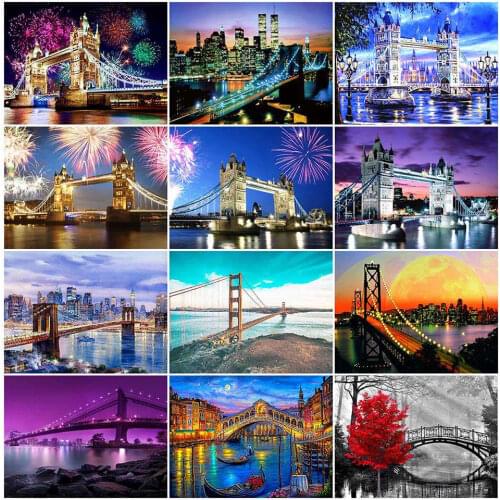 AZQSD 5D Diamond Painting Kit Bridge DIY Full Diamond Embroidery Landscape Mosaic Rhinestones Pictures Home Decoration