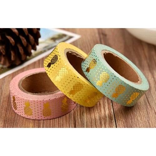 Free Shipping golden foil washi paper tape/ Green ,Pink or Yellow background golden pineapple washi tape/15mm*10m