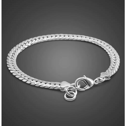 Fashion 100%925 Sterling silver Bracelet for Men Women Curb Cuban Link Chain Punk hip-hop Bracelets Golden Jewelry for Men