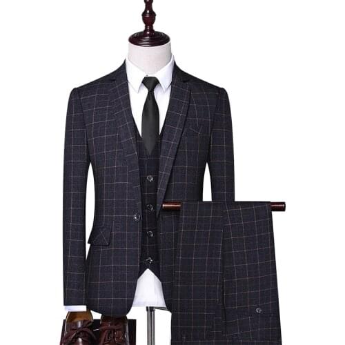 Brand Fashion High Quality Chequered Formal Mens Business Suit The Bridegrooms Wedding Dress Stage Suit ( Jacket+Vest+Pants )