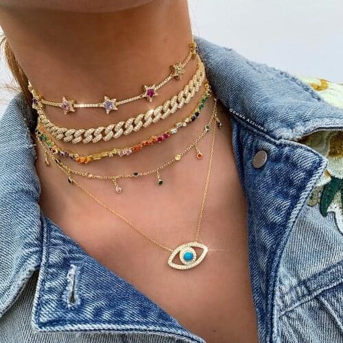 38cm Gold filled micro pave cz hip hop new miami cuban link chain necklace for women iced out jewelry