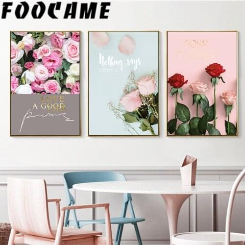 Decorative Bedroom Modern Minimalist Plants Rose Flower Nordic Poster Living Room Pink Pictures Wall Art Print Canvas Painting