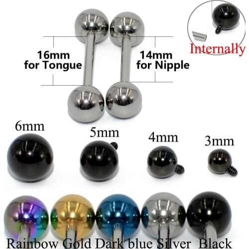 Dreamlee 1pc Round Internally Threaded Titanium Anodized Ball Screw Fit Tongue Barbell Nipple Shield Ring Piercing Jewelry 14g