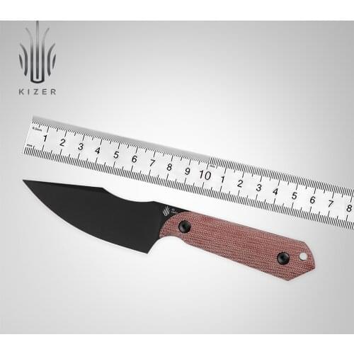 Kizer Mojave Exclusive Fixed Blade Knife 1040E1 Harpoon Red Micarta Handle Hunting Knife D2 Durable Steel Black Tactical Tool