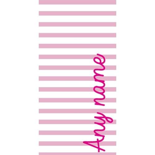 Elegant Pink White Stripes Custom Name Text Microfibre Beach Travel Towel Girl Custom Swimming Pool Towels Quick Dry Absorbent