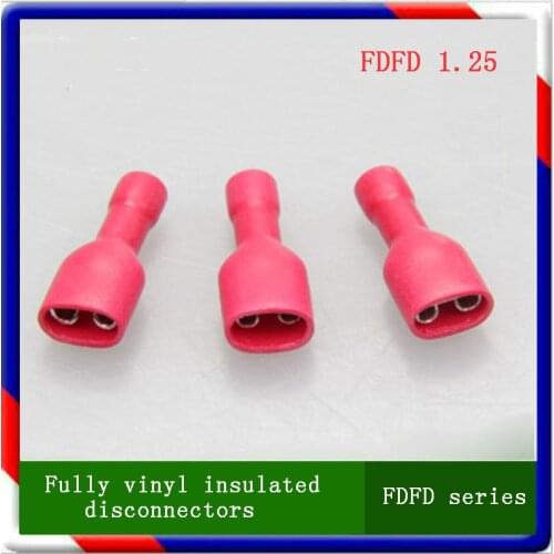 FDFD1.25 series 100PCS/Bag fully vinyl insulated female disconnector Cable Connector wire terminals red pre-insulating terminals
