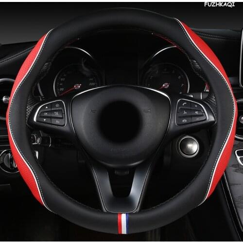FUZHKAQI Leather Car Steering Wheel Cover For Jaguar XF XE F Pace XJ X-type Ruitar E Pace Emblem S-type